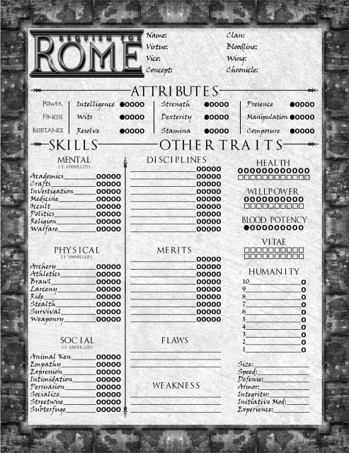 Requiem for Rome 4 Page Sheet