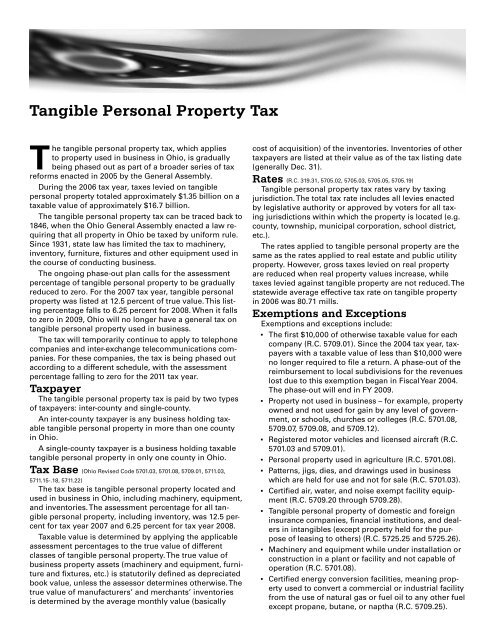 Tangible Personal Property Tax Ohio Department Of Taxation