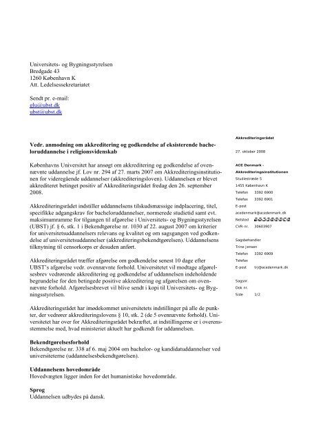 Københavns Universitet Rektor Ralf Hemmingsen Sendt pr. e-mail ...