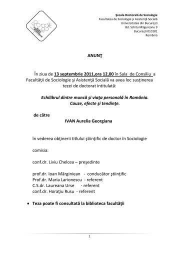 anunţ - Școala Doctorală de Sociologie