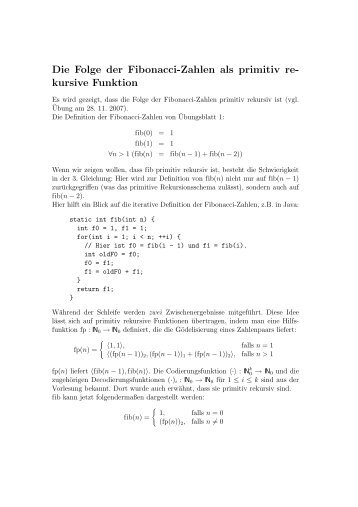Die Folge der Fibonacci-Zahlen als primitiv re- kursive Funktion