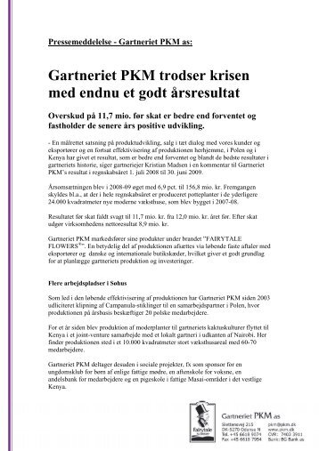 Gartneriet PKM trodser krisen med endnu et godt årsresultat