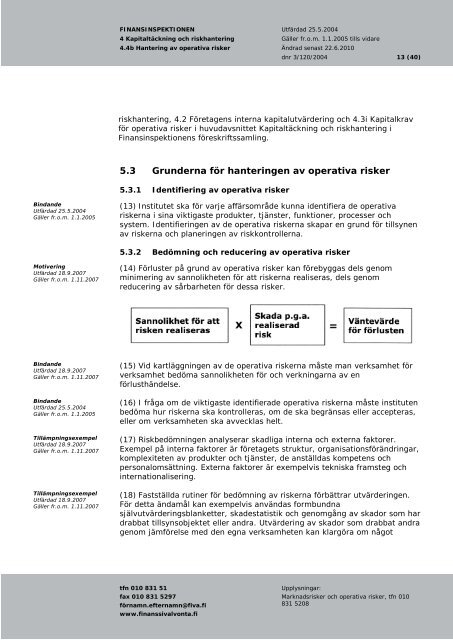 Standard 4.4b Hantering av operativa risker - Finanssivalvonta