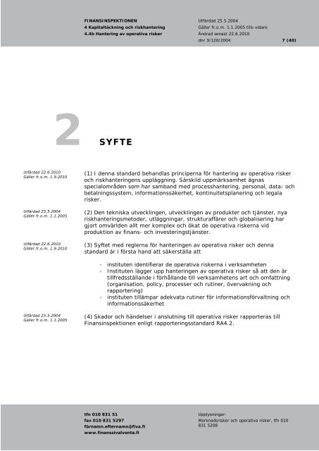 Standard 4.4b Hantering av operativa risker - Finanssivalvonta