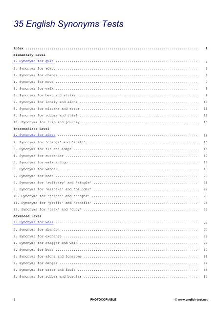 35 English Synonym Tests - English-Test.net