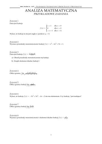 ANALIZA MATEMATYCZNA - Zadania.info