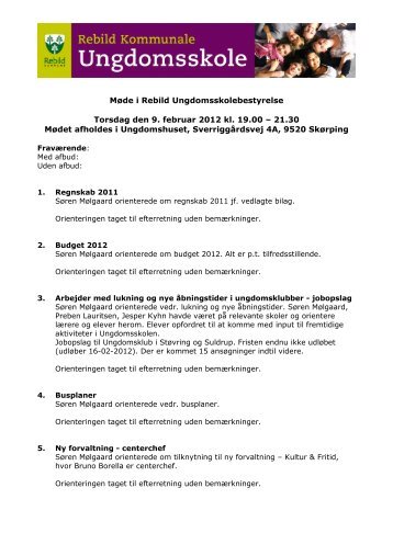 Referat 9. februar 2012 - Rebild Kommunale Ungdomsskole