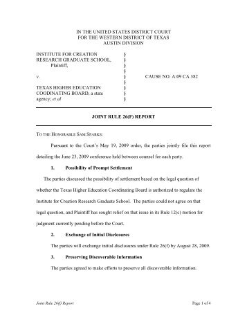 Joint report on pretrial disclosures and scheduling