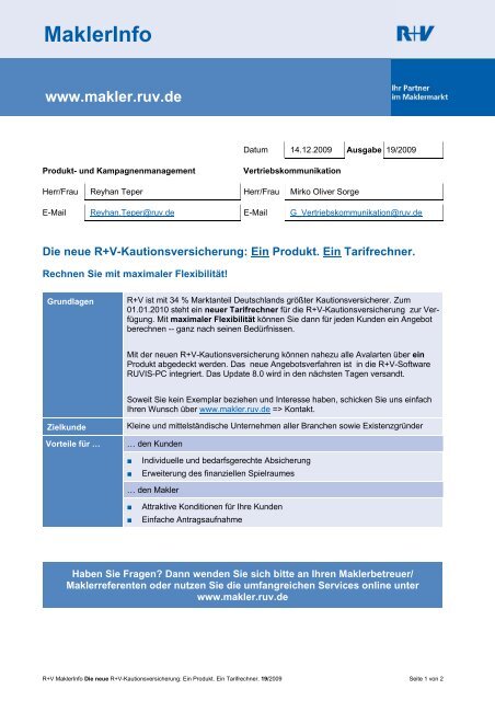 MaklerInfo 19/2009 - R+V Versicherung