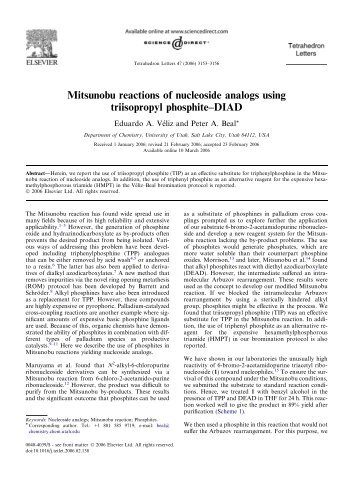 Mitsunobu reactions of nucleoside analogs using triisopropyl ...