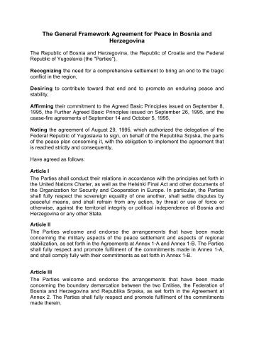 The General Framework Agreement for Peace in Bosnia and ...
