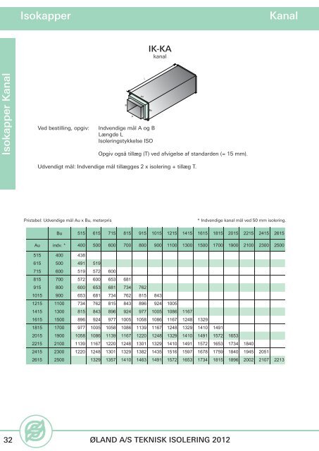 Prisliste 2012 Teknisk isolering - Øland Online