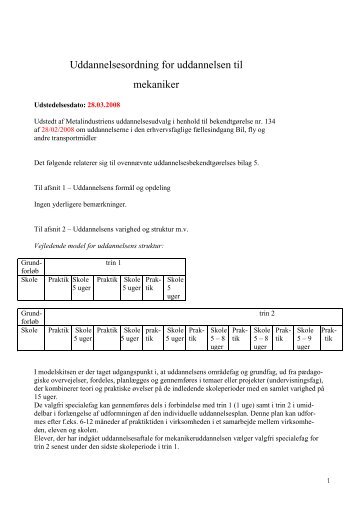 Uddannelsesordning for uddannelsen til mekaniker - Industriens ...