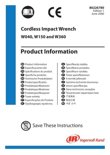 Product Information Manual, Cordless Impact Wrench, Models W040 ...