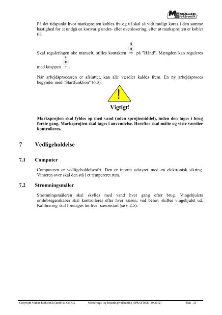 Monterings- og betjeningsvejledning - Müller Elektronik