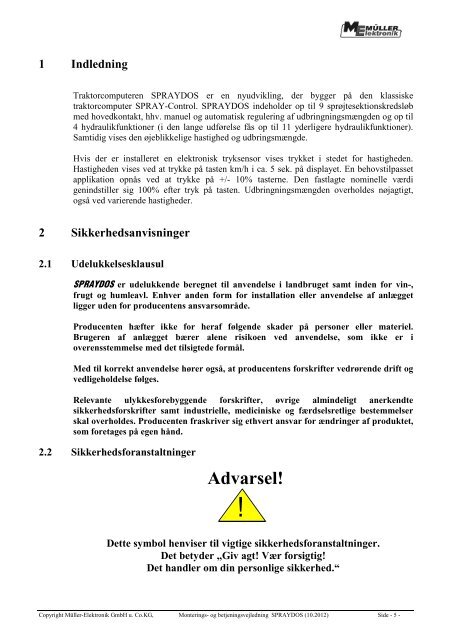 Monterings- og betjeningsvejledning - Müller Elektronik