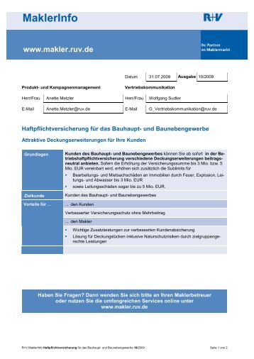 MaklerInfo 10/2009 - R+V Versicherung
