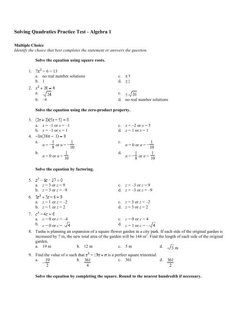 solving quadratics homework