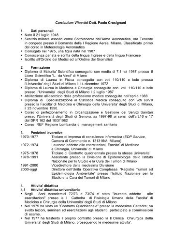 Curriculum Vitae del Dott. Paolo Crosignani 1. Dati personali ? Nato ...