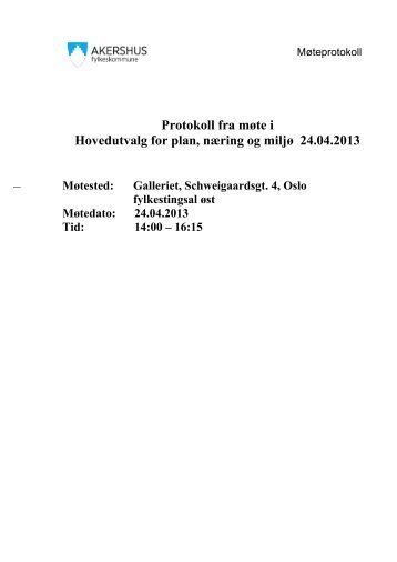 Protokoll fra møte i Hovedutvalg for plan, næring og miljø 24.04.2013