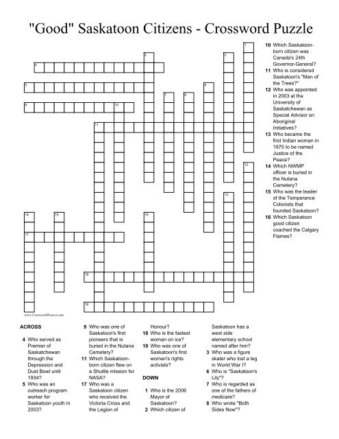&quot;Good&quot; Saskatoon Citizens - Crossword Puzzle