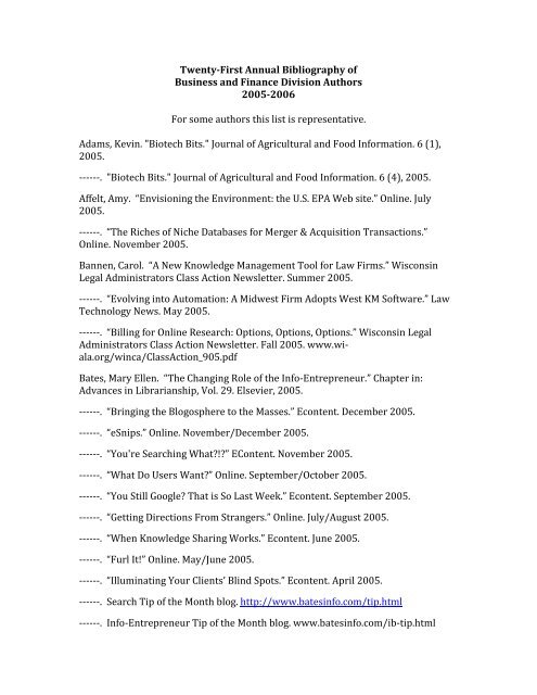 Twenty-First Annual Bibliography of Business and Finance Division ...