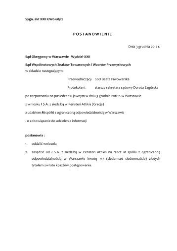 XXII GWo 68/12 - Sąd Okręgowy w Warszawie