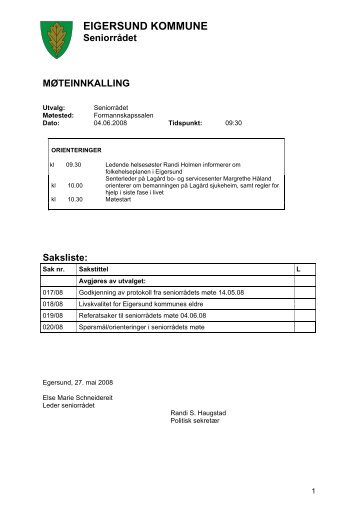 Eigersund kommune – Saksframlegg politisk sak