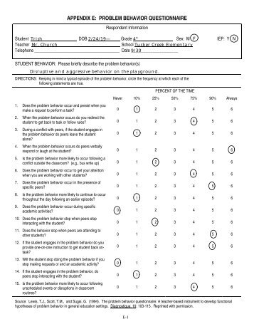 Appendix E: Problem Behavior Questionnaire