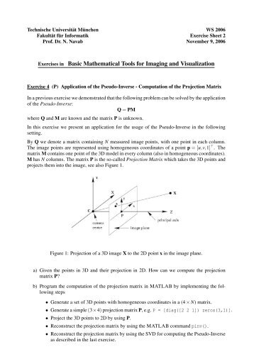 Exercises in Basic Mathematical Tools for Imaging and Visualization