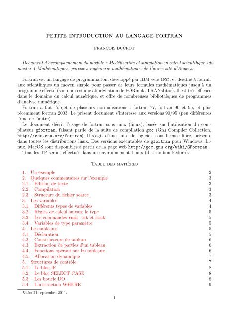 Petite Introduction Au Langage Fortran Document D