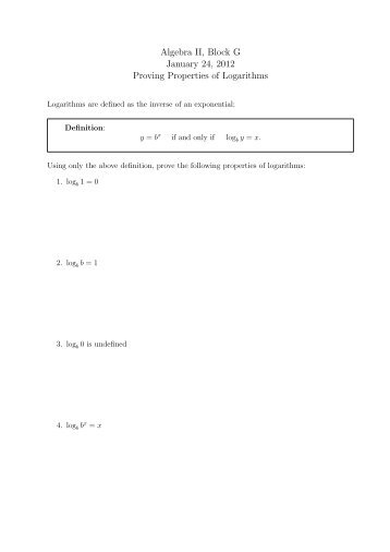 A worksheet on proving the properties of logarithms