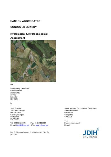 HANSON AGGREGATES CONDOVER QUARRY Hydrological ...