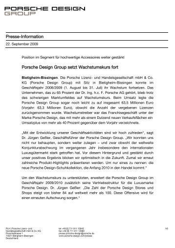 Presse-Information Porsche Design Group setzt Wachstumskurs fort