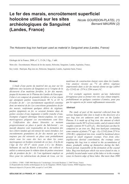 Le fer des marais, encroûtement superficiel holocène utilisé sur les ...