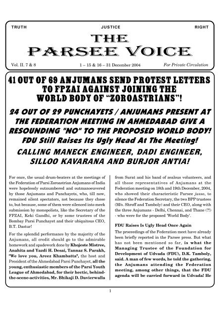 Parsee Voice - Traditional Zoroastrianism: Tenets of the Religion