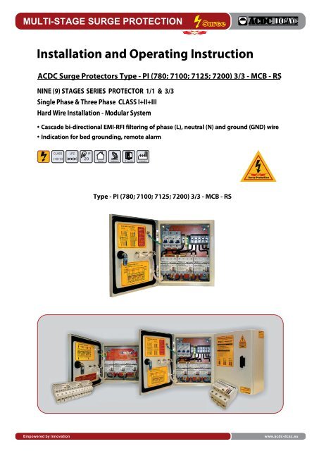 Installation Instruction Type-PI 3/3-MCB-RS; ACDC Surge Protectors (http://shop.acdc-dcac.eu/) 