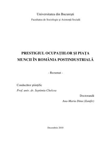prestigiul ocupaţiilor şi piaţa muncii în românia postindustrială