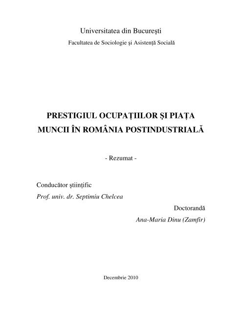 prestigiul ocupaţiilor şi piaţa muncii în românia postindustrială