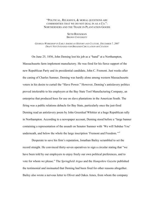 On June 25, 1856, John Deming lost his job as a - Georgia ...