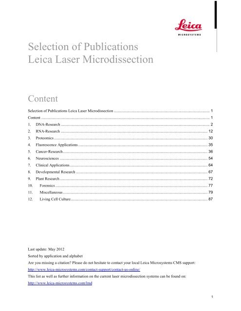 Selection of Publications Leica Laser Microdissection