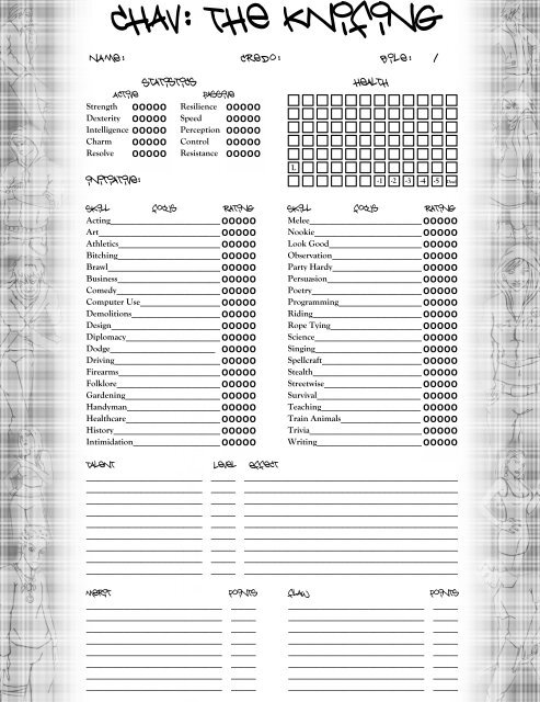 Chav: The Knifing Character Sheet - MrGone's Character Sheets