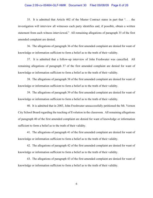 Answer of Defendants to Plaintiffs' first amended complaint