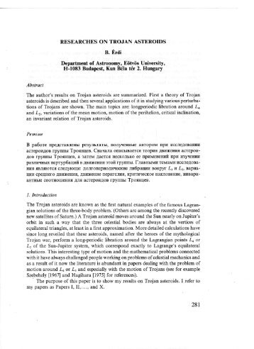 RESEARCHES ON TROJAN ASTEROIDS B. Erdi Department of ...