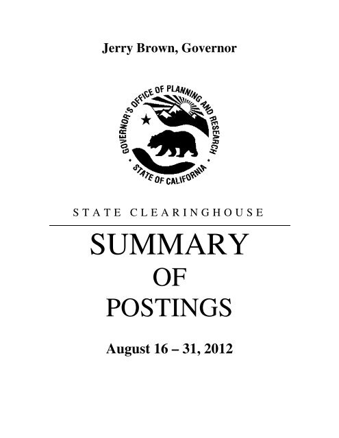 August 16 – 31, 2012 - Office of Planning and Research - State of ...