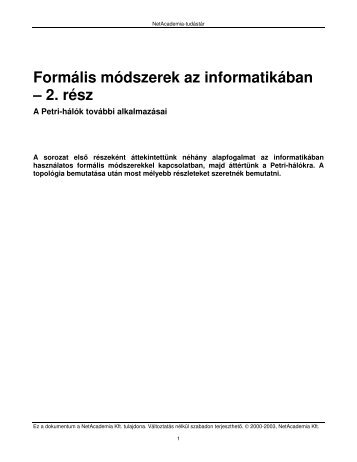 Formális módszerek az informatikában – 2. rész