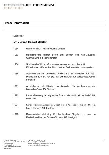 Presse-Information Dr. Jürgen Robert Geßler - Porsche Design