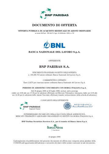 DOCUMENTO DI OFFERTA BNP PARIBAS S.A.