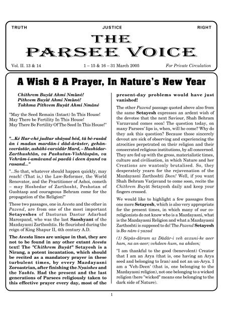 "THE PARSEE VOICE" VOL II ISSUE 13 and 14