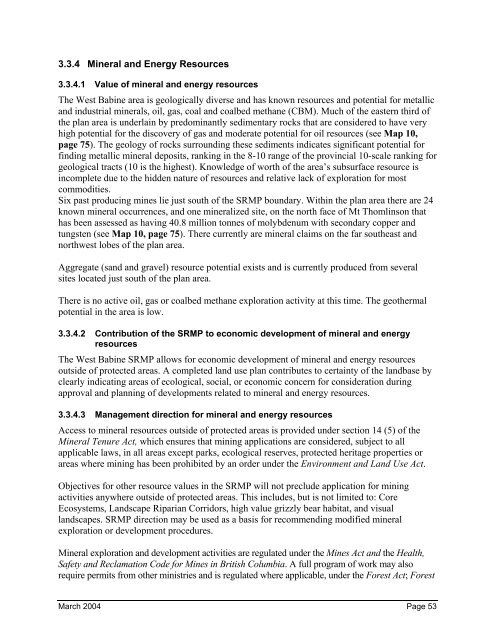 West Babine Sustainable Resource Management Plan